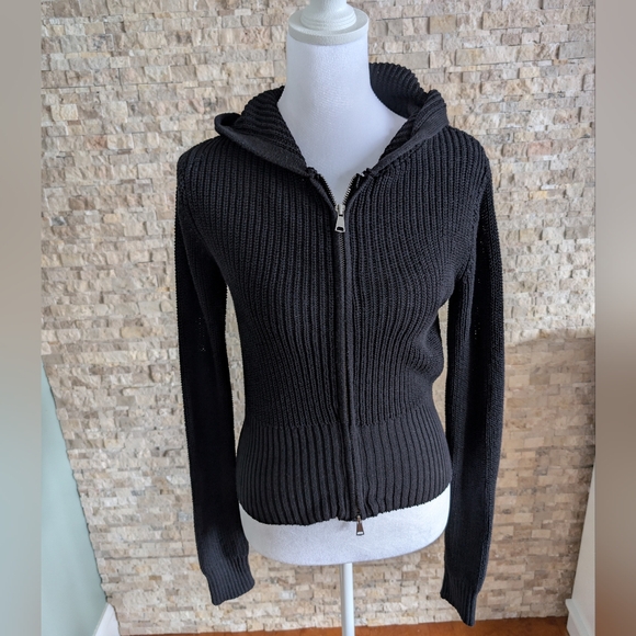 No Boundaries Tops - Hooded Black Zip Up Sweater Cardigan Cable Knit Minimal Soft Girl Acubi XS